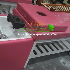 Giường gội đầu bồn sứ vuông chân gỗ