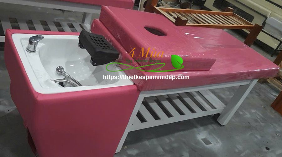 Giường gội đầu bồn sứ vuông chân gỗ
