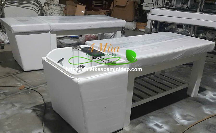 Giường gội đầu bồn nhựa vuông chân gỗ