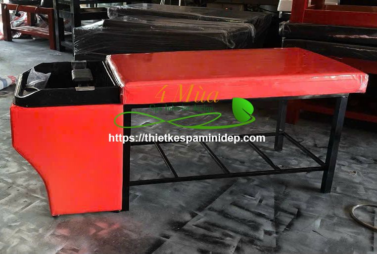 Giường gội bồn nhựa vuông chân sắt