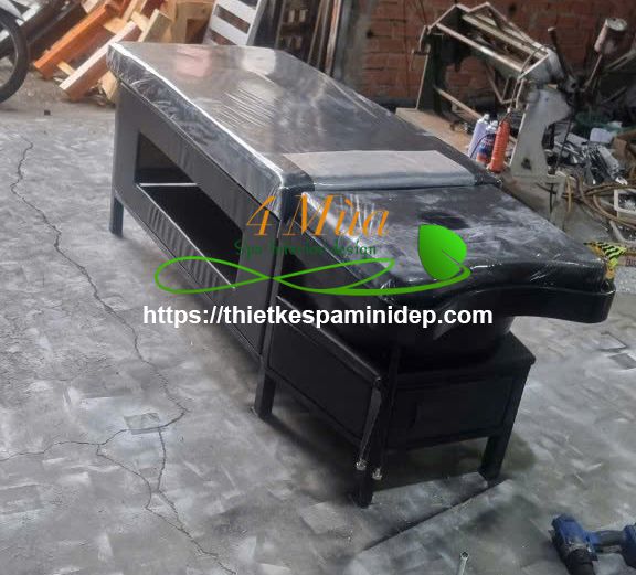 Giường gội đầu chân sắt bồn nhựa đen