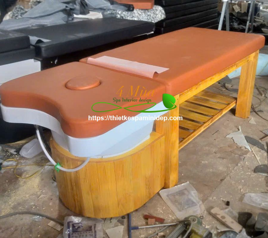 Giường gội đầu gỗ bồn nhưa