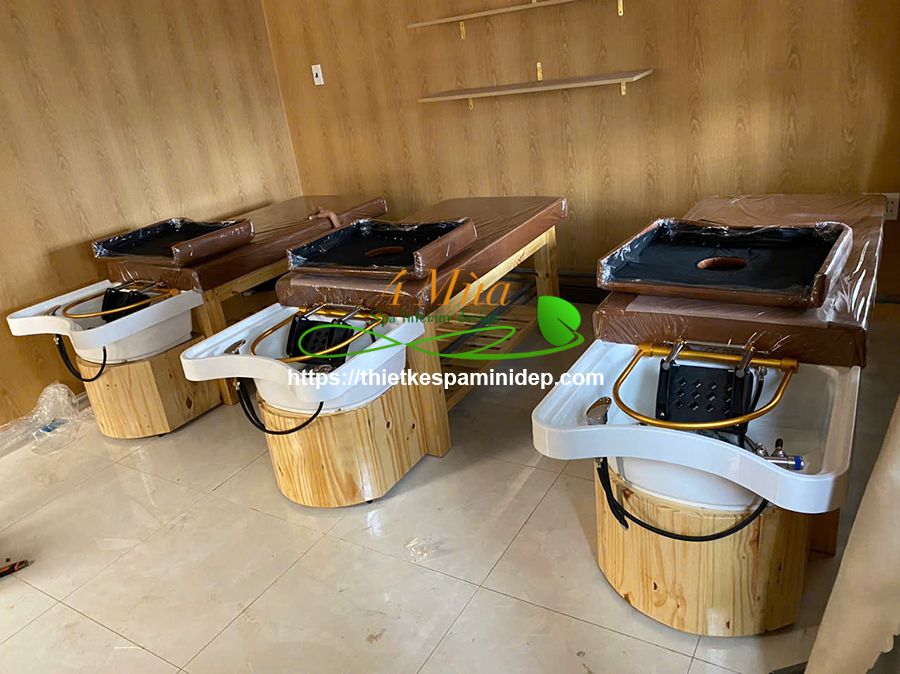 Giường gội đầu gỗ bồn sứ vó vòm dưỡng sinh