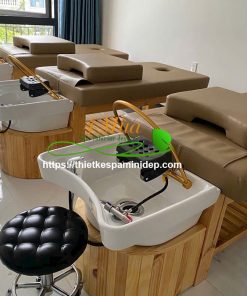 Giường gội đầu dưỡng sinh bồn sứ tai thỏ có vòm