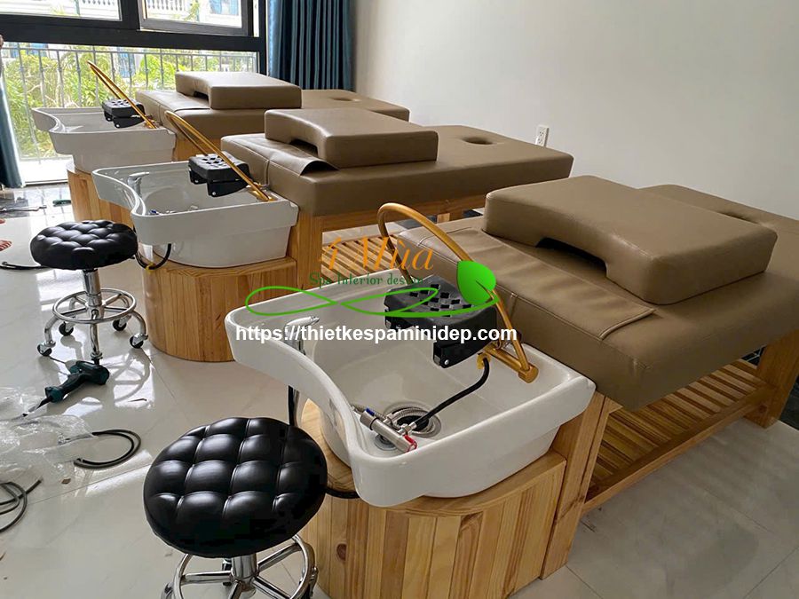 Giường gội đầu dưỡng sinh bồn sứ tai thỏ có vòm