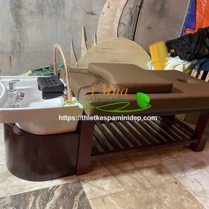 Giường gội đầu dưỡng sinh bồn sứ gỗ sồi