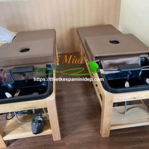 Giường gội đầu bồn nhựa nhựa vuông chân gỗ