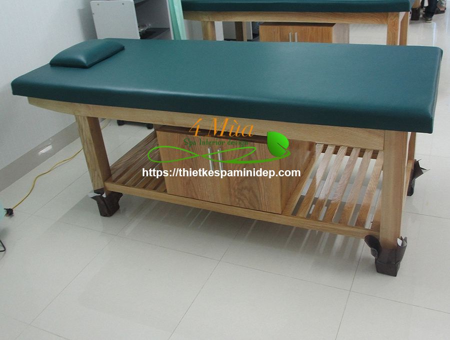Giường spa gỗ thục đầu có hộc
