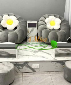 Bộ nail hình sò hai ghế bọc nhung màu xám