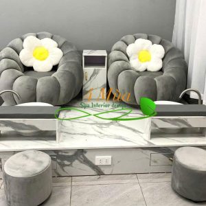 Bộ nail hình sò hai ghế bọc nhung màu xám