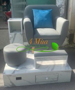Ghế nail màu xám bọc nhung