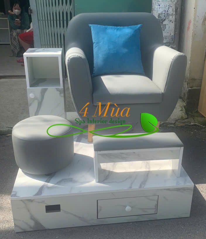 Ghế nail màu xám bọc nhung