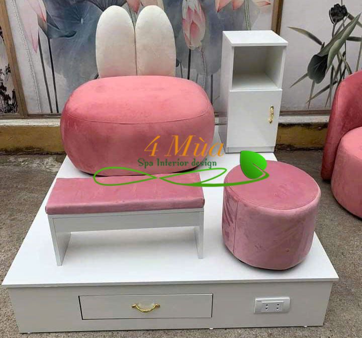 Ghế làm nail màu hồng hình tai thỏ