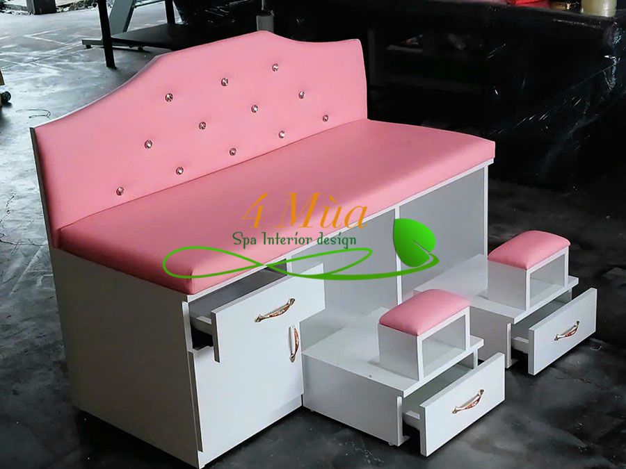 Ghế nail băng không bồn màu hồng