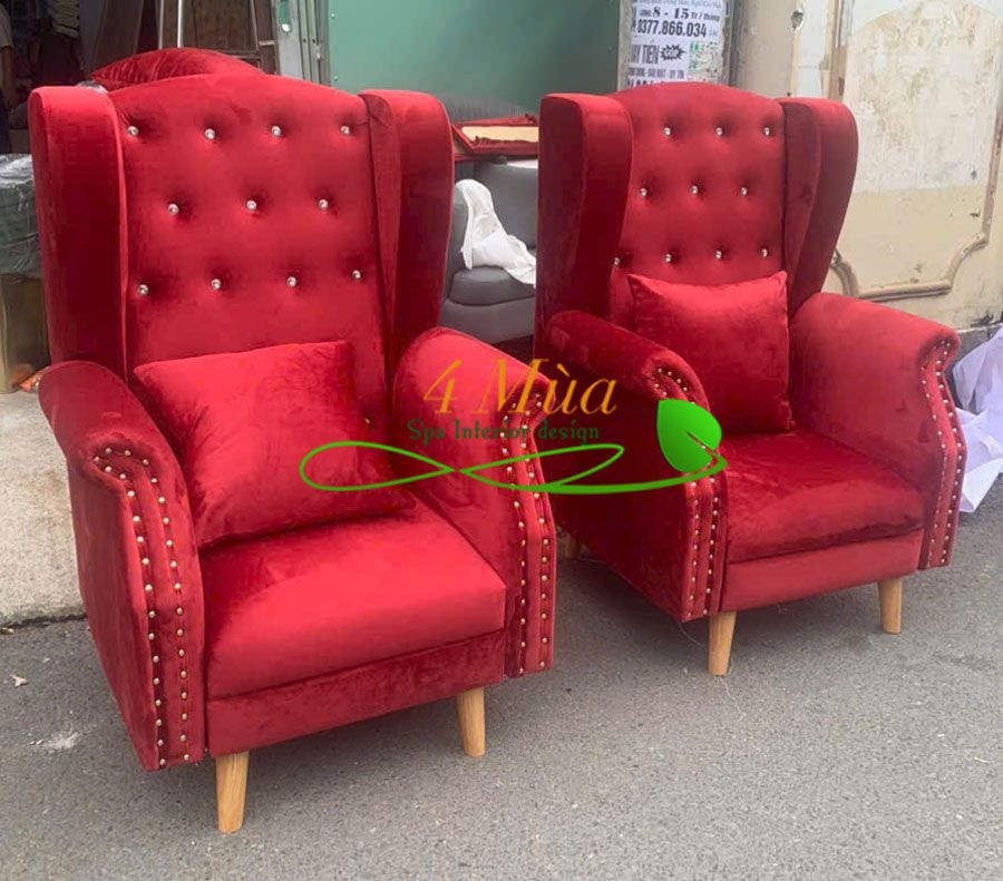 Ghế nail nữ hoàng màu đỏ sang trọng
