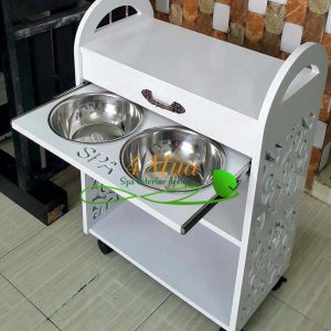 Kệ gỗ 3 tầng gỗ cắt CNC có thau inox