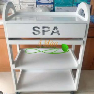 Kệ xe đẩy gỗ 3 tầng có chữ SPA