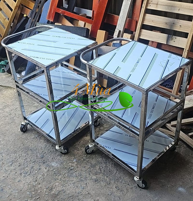 Kệ inox 3 tầng spa có bánh xe