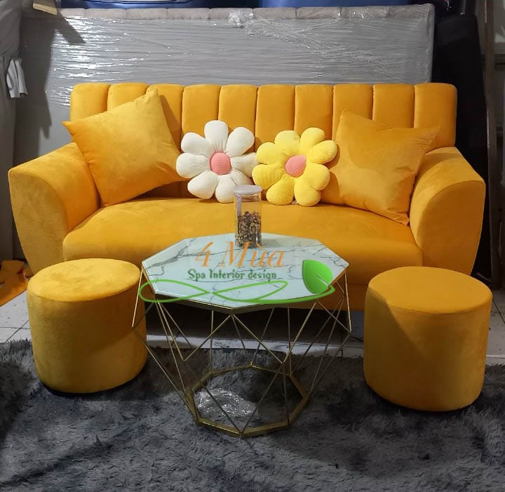 Bộ sofa phòng khách spa màu cam giá rẻ