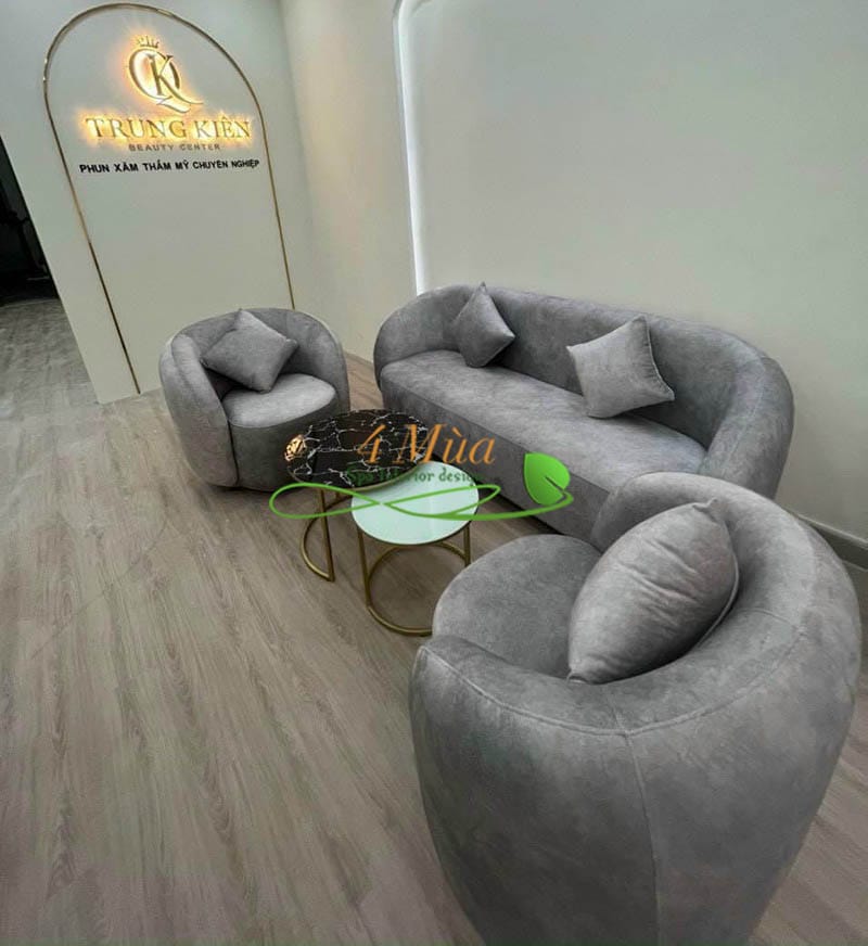 Bộ sofa phòng khách spa màu xám ghi